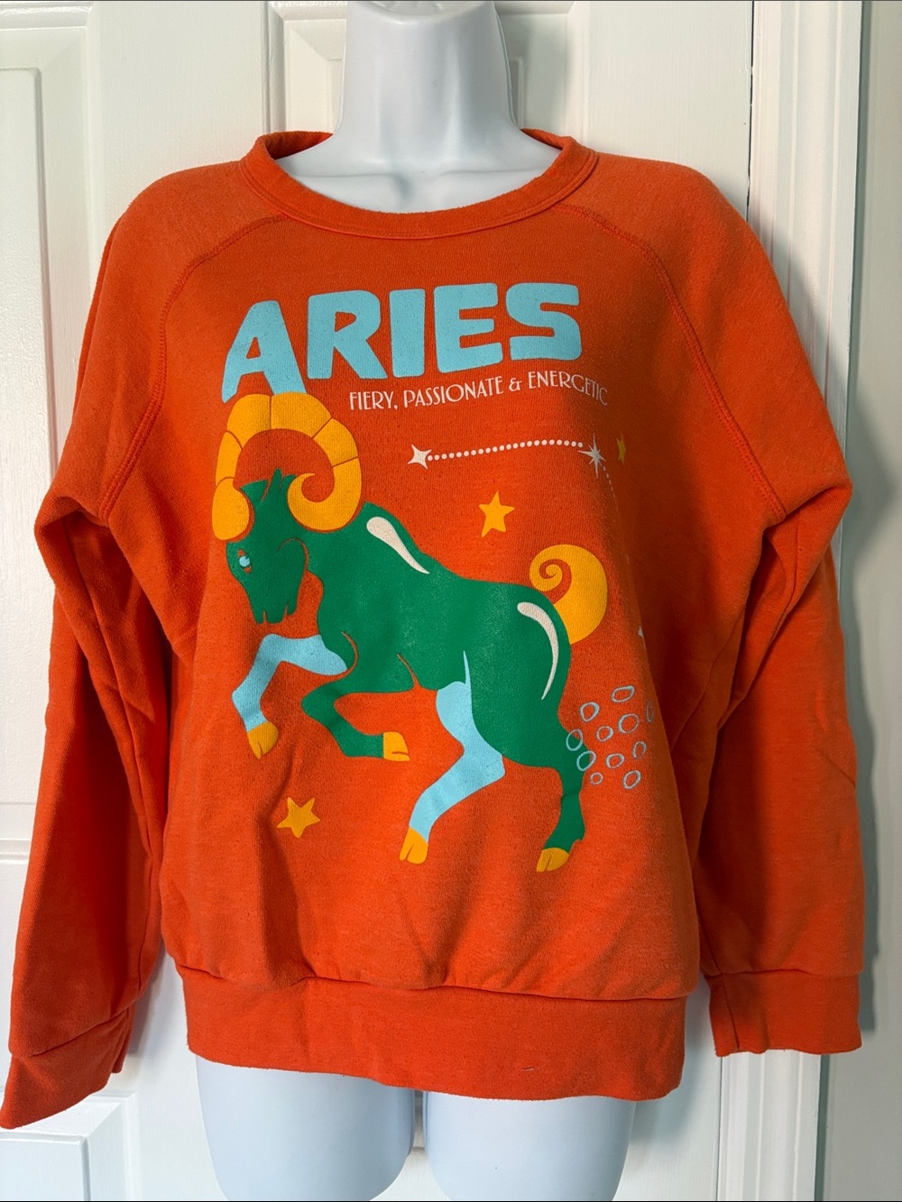 Midnight Rider Orange Aries Graphic Sweatshirt with Green & Yellow Art